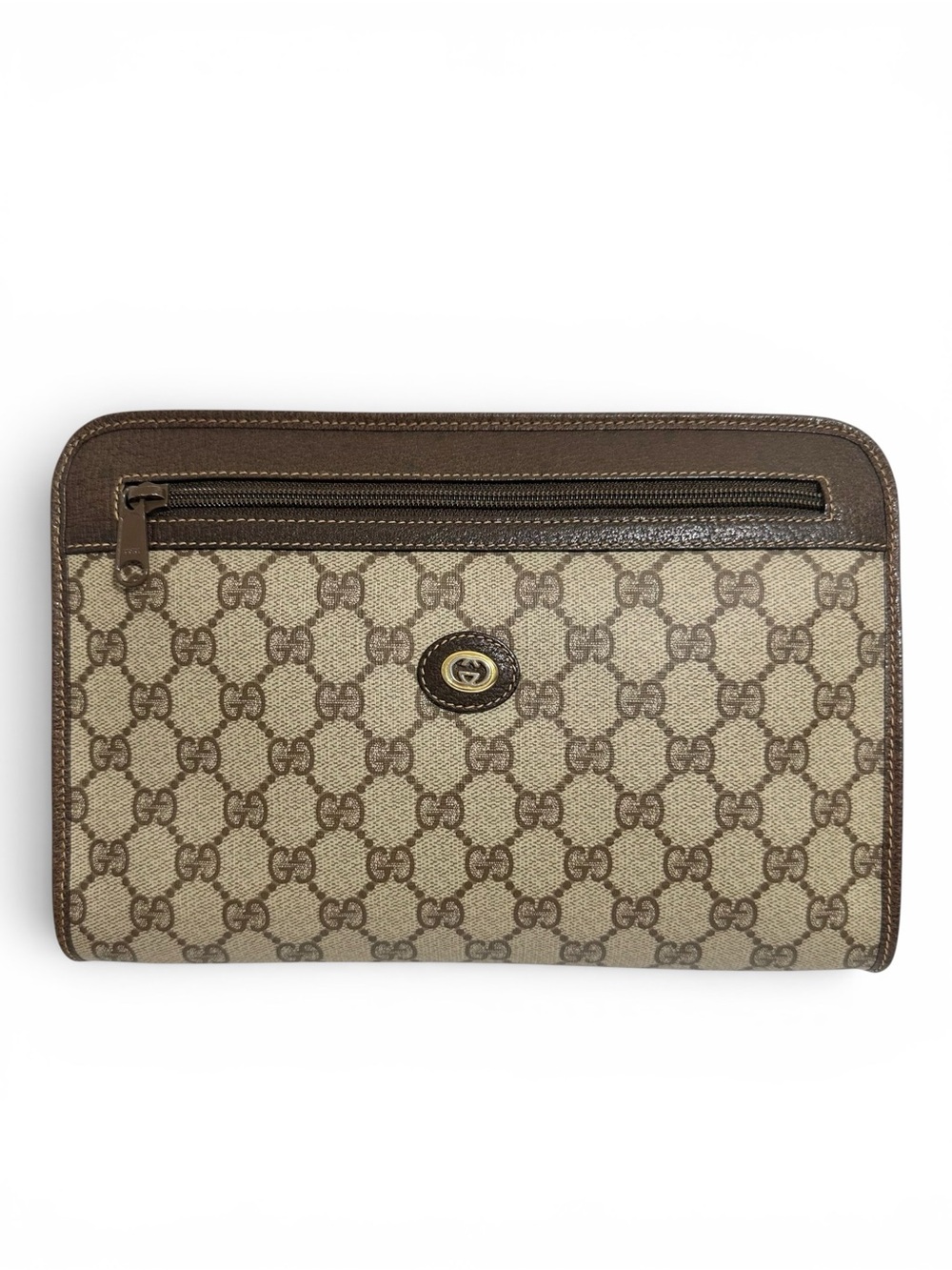 Gucci GG Supreme Leather & Coated Canvas Vintage Clutch Evening Bag